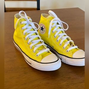 Bright Yellow Classic Chuck Taylor shoes.  Women’s size 9, men’s size 7.